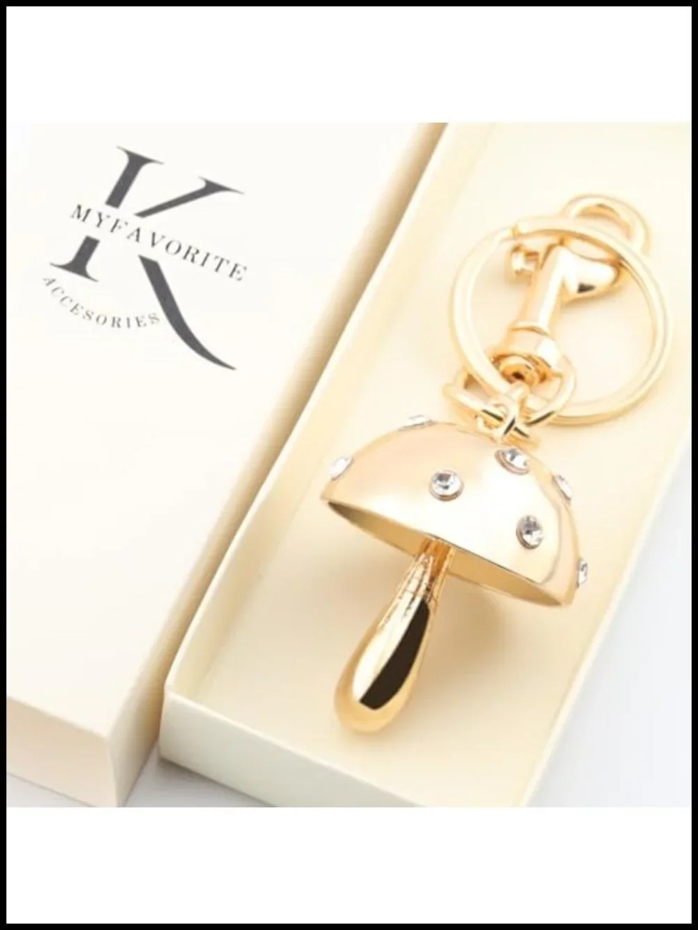 Cute Gold Mushroom Keychain Handbag Charm Car Mirror Purse Accessory Gift